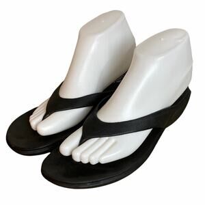 Okabashi Aspire Molded Flip Flop Sandals Sz M/L 8.0-9.0 Black Wedge Heel